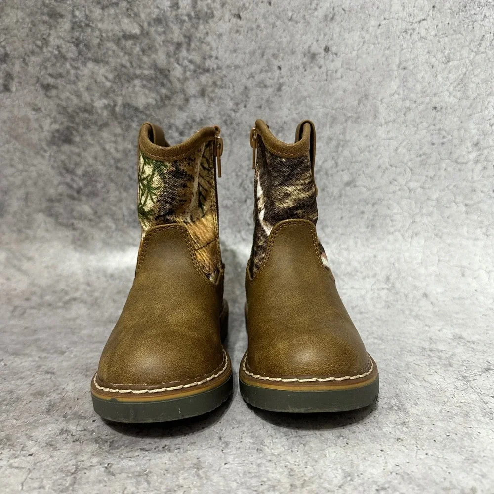 Mountain Creek Terrain Kids Size 8M Brown Camo Western Boots Side Zip Casual